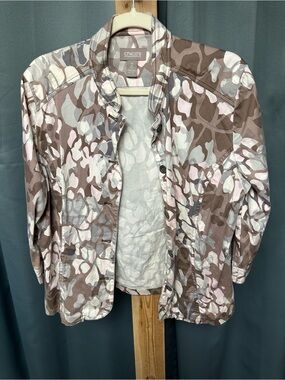 Chico's Pink, Brown & Gray Camouflage Utility Jacket
